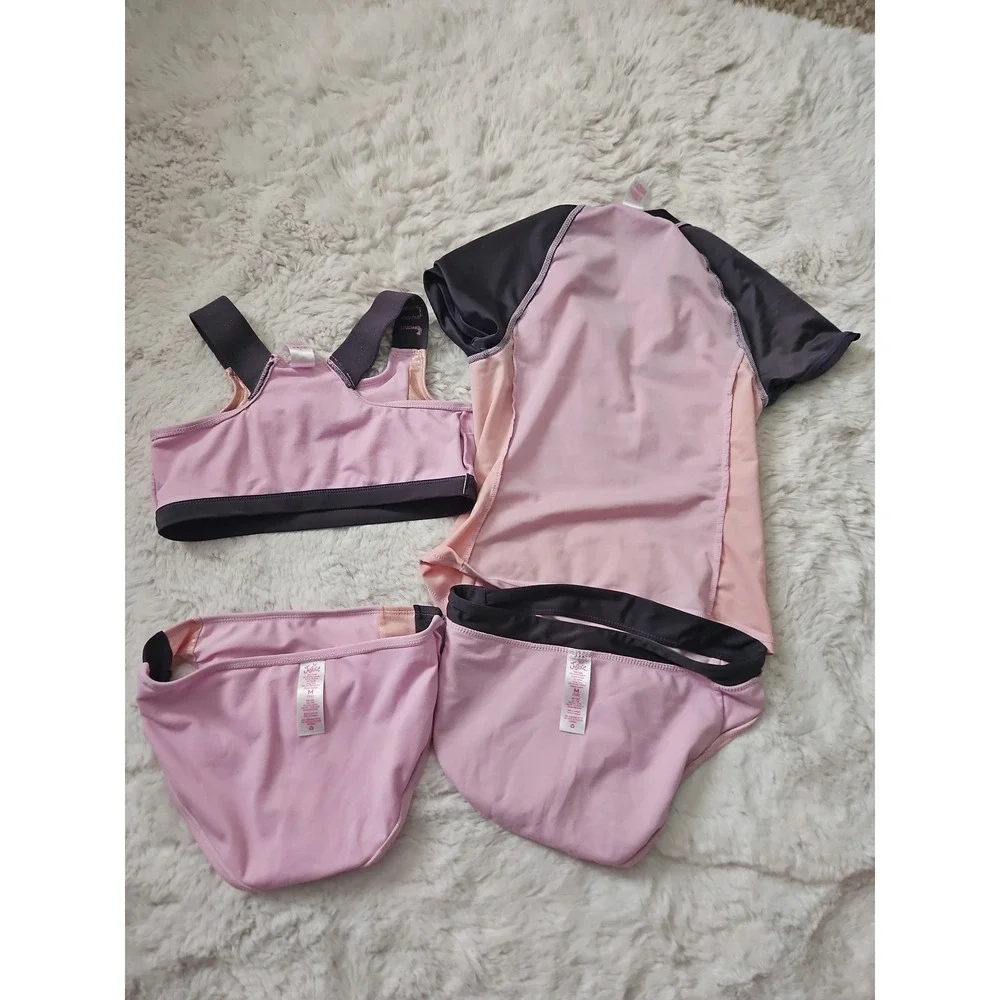 Justice Girls Swimsuit Lot Size M 10 Rash Guard Bikini 4 Pc Athletic Pink Black